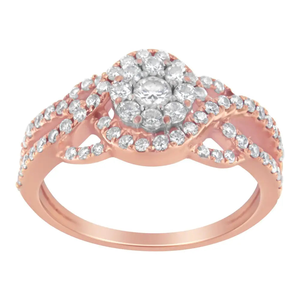 Captivating 10k Rose Gold Cttw Diamond Floral Cluster Cocktail Ring