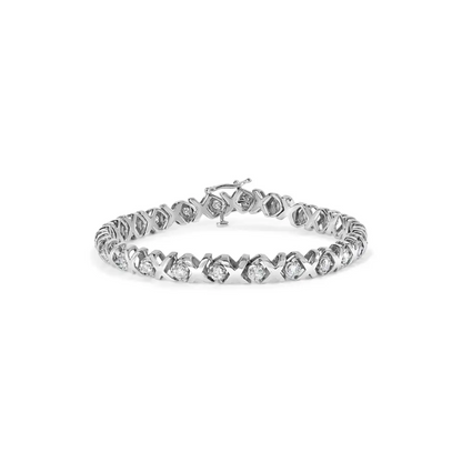 Captivating 10k White Gold Xoxo Link Bracelet with 2.00 Cttw Round-cut Diamonds