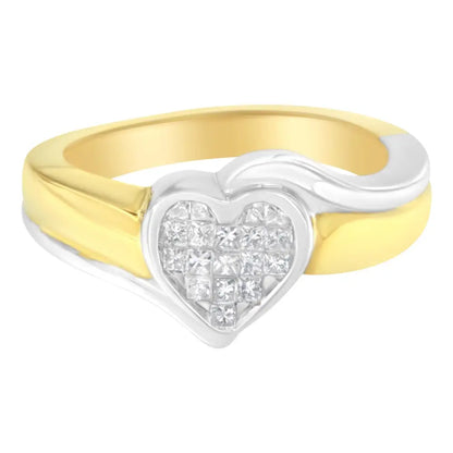 14k Two-toned Gold Princess-cut Diamond Heart Promise Ring 1/4 Cttw H-i I1-i2