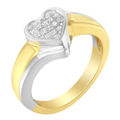 14k Two-toned Gold Princess-cut Diamond Heart Promise Ring 1/4 Cttw H-i I1-i2