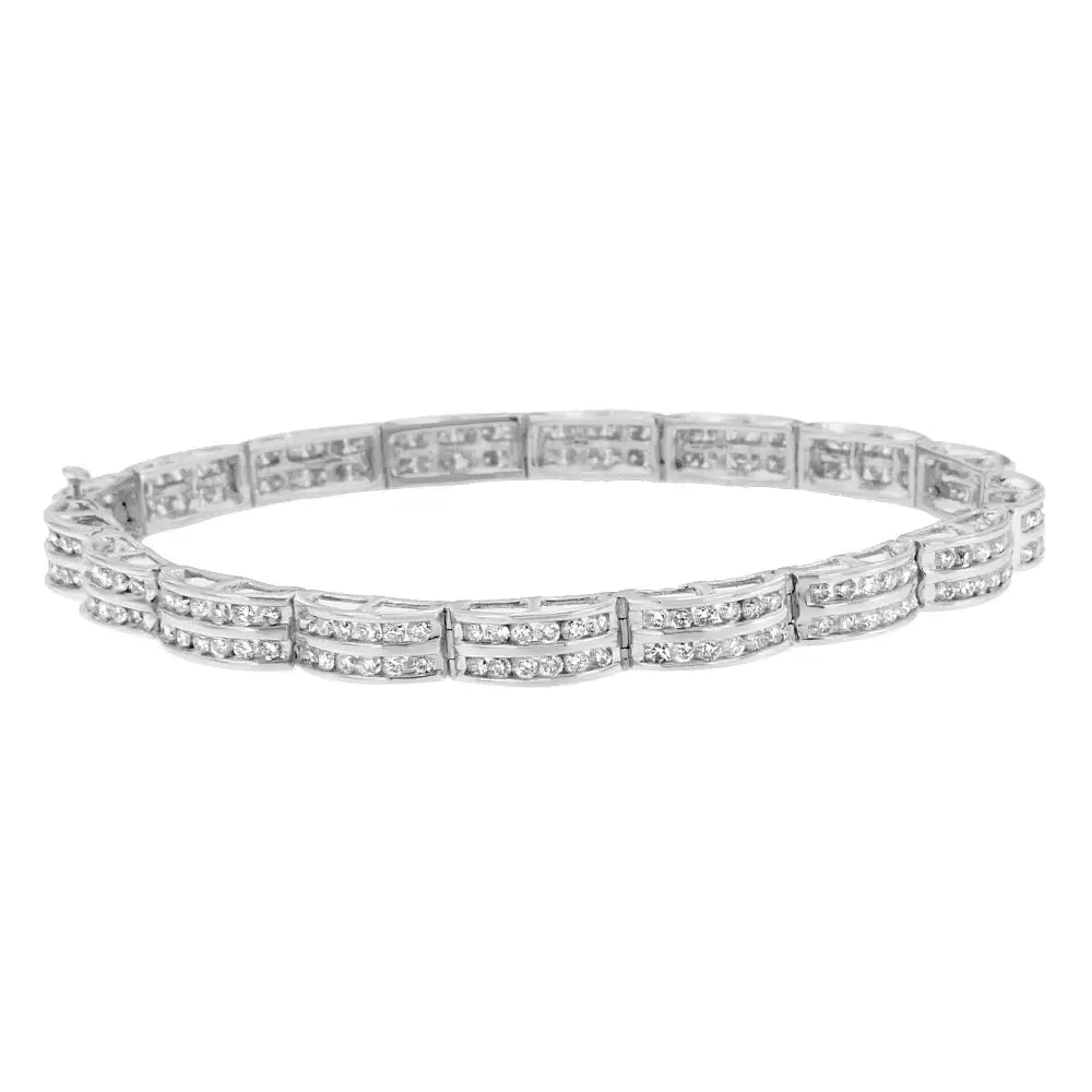 Captivating 14k White Gold Round-cut Diamond Bracelet with 3.22 Cttw