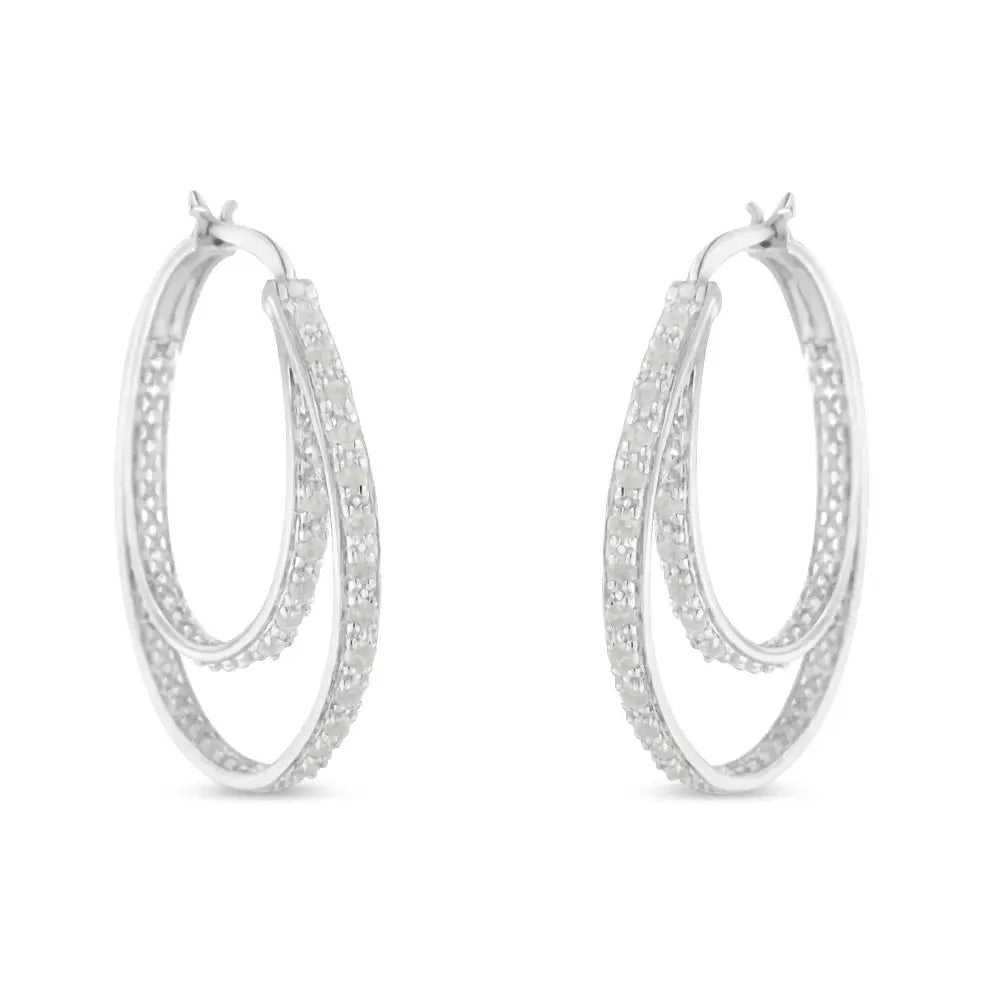 Captivating Cttw Miracle-set Diamond Double Hoop Latchback Earrings