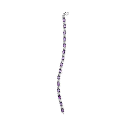 .925 Sterling Silver 7x5mm Oval Amethyst and Diamond Accent X-link Bracelet