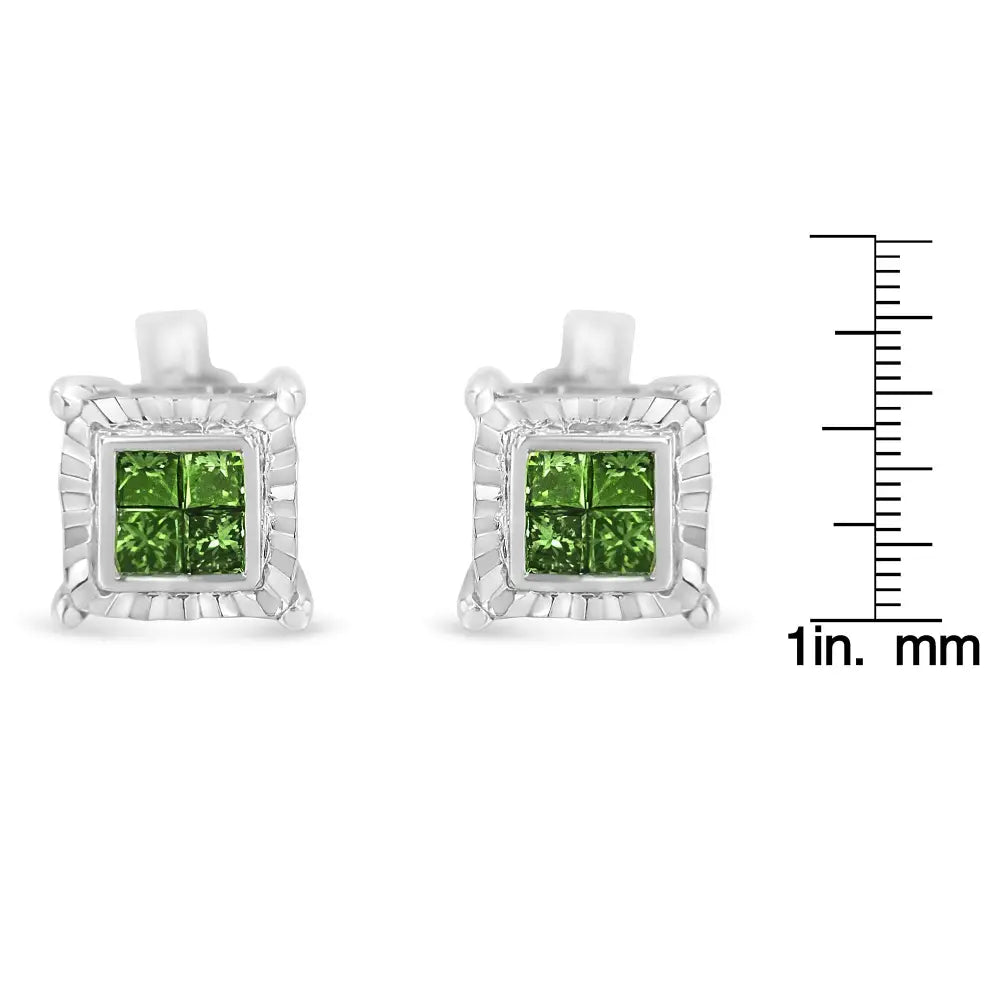 Sterling Silver Color Treated Princess Diamond Quad Stud Earrings (1/2 Cttw)