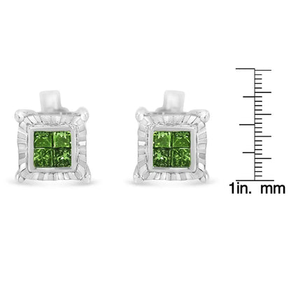 Sterling Silver Color Treated Princess Diamond Quad Stud Earrings (1/2 Cttw)