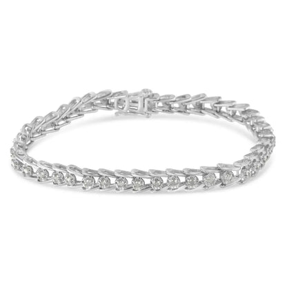 Sterling Silver Rose-cut Diamond Wave Link Bracelet (1 Cttw I-j Color I3