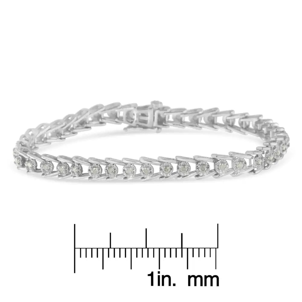 Sterling Silver Rose-cut Diamond Wave Link Bracelet (1 Cttw I-j Color I3