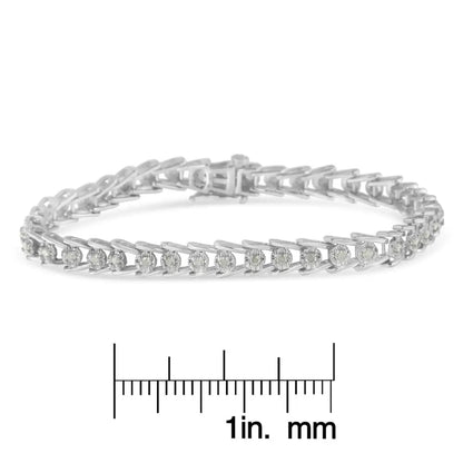 Sterling Silver Rose-cut Diamond Wave Link Bracelet (1 Cttw I-j Color I3