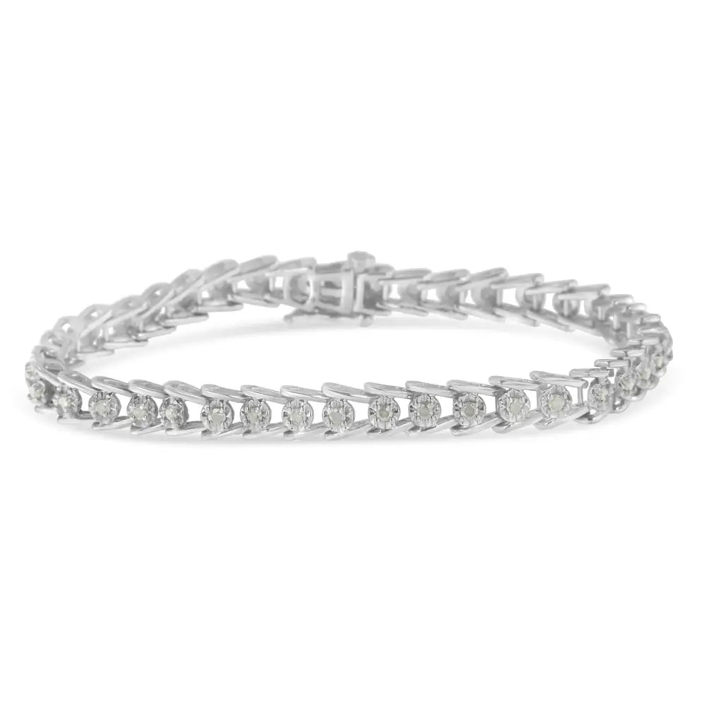 Sterling Silver Rose-cut Diamond Wave Link Bracelet (1 Cttw I-j Color I3