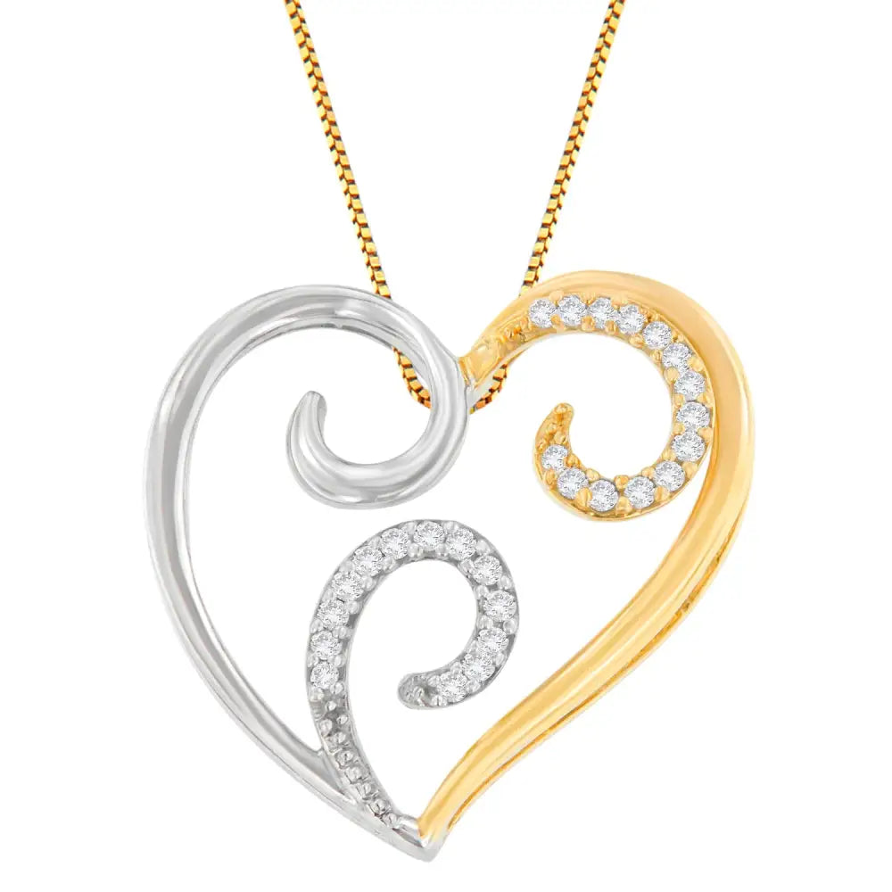 10k Two-toned Gold 1/10 Cttw Diamond Swirl Heart Pendant Necklace (h-i I1-i2)