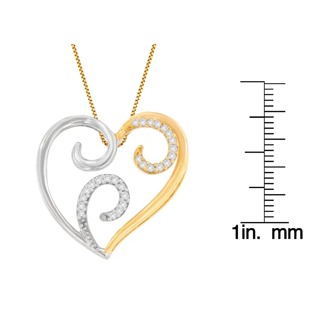 10k Two-toned Gold 1/10 Cttw Diamond Swirl Heart Pendant Necklace (h-i I1-i2)