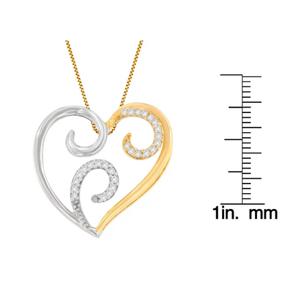 10k Two-toned Gold 1/10 Cttw Diamond Swirl Heart Pendant Necklace (h-i I1-i2)