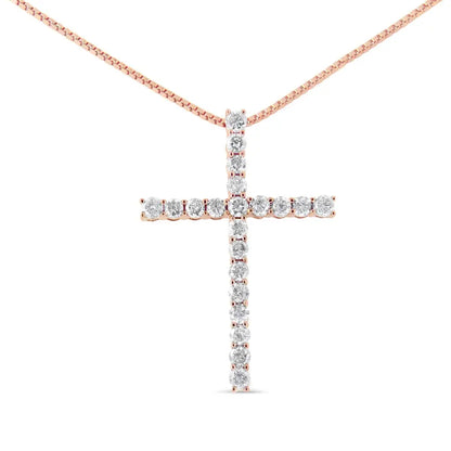 Sterling Silver 1.0 Cttw Champagne Diamond Cross Pendant Necklace - 18 Inch