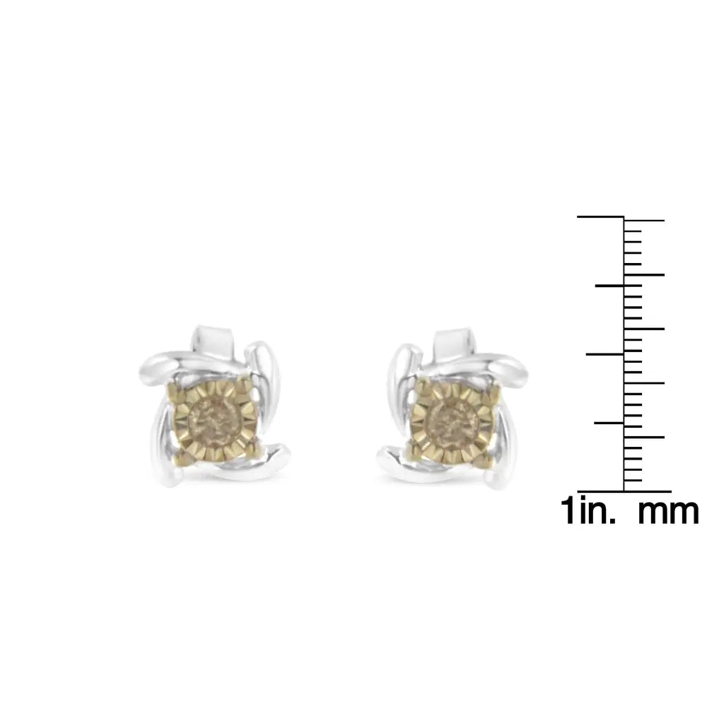 Champagne Two-toned Sterling-silver Diamond Stud Earring Elegance