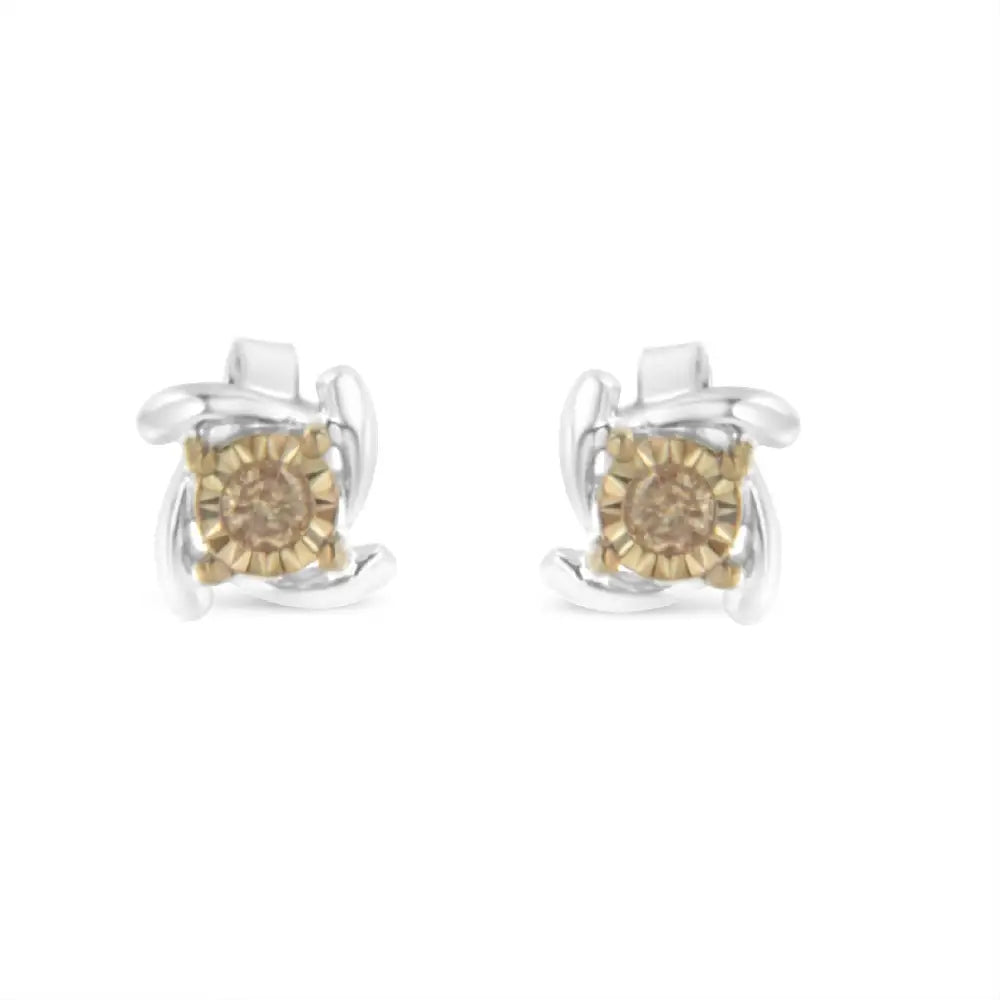 Champagne Two-toned Sterling-silver Diamond Stud Earring Elegance