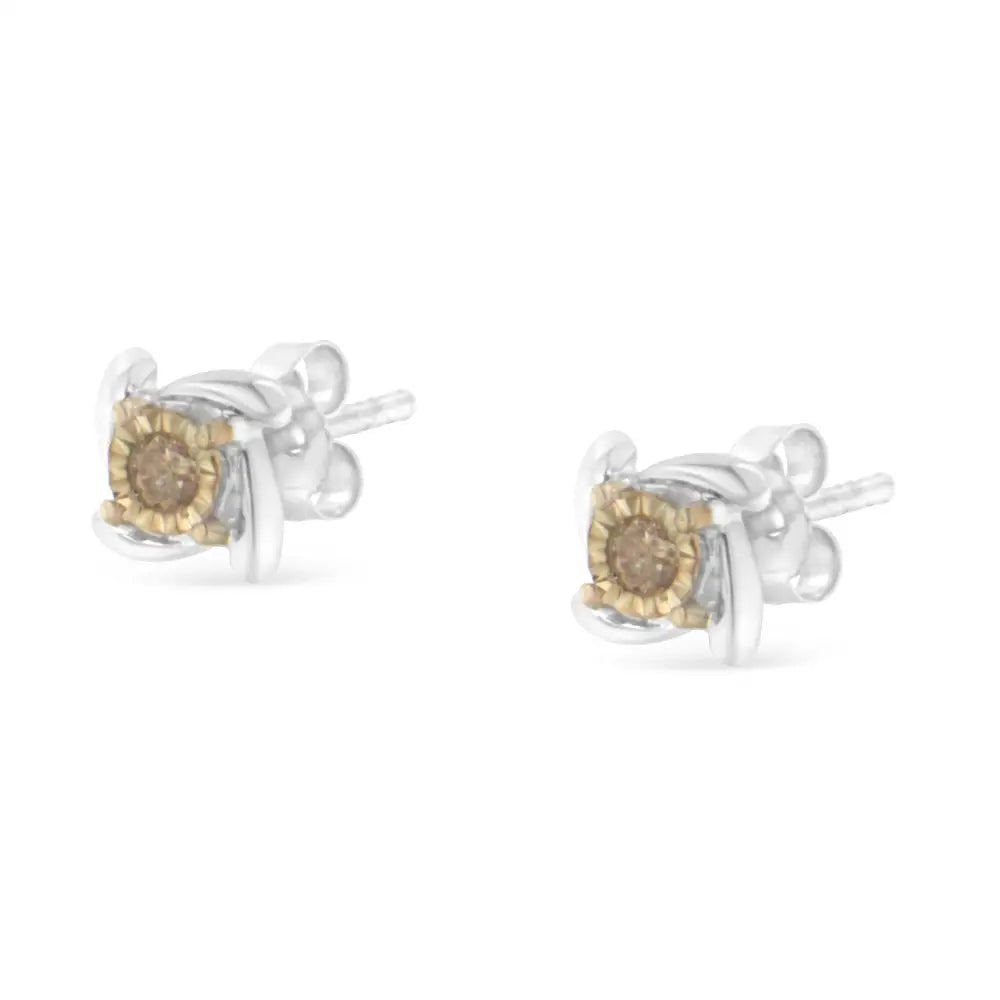 Champagne Two-toned Sterling-silver Diamond Stud Earring Elegance