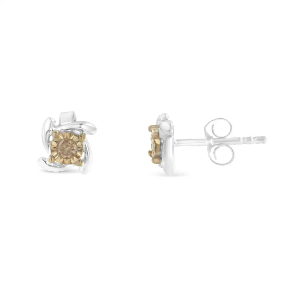 Champagne Two-toned Sterling-silver Diamond Stud Earring Elegance