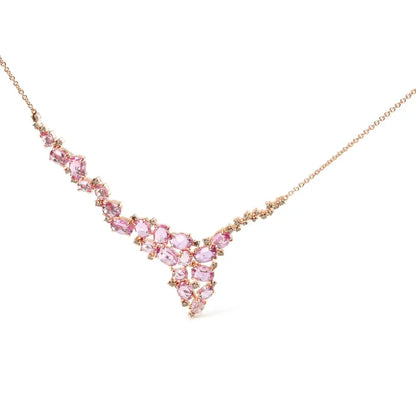 18k Rose Gold Brown Diamond and Pink Sapphire Cluster Cascade Necklace 14’’