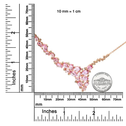 18k Rose Gold Brown Diamond and Pink Sapphire Cluster Cascade Necklace 14’’