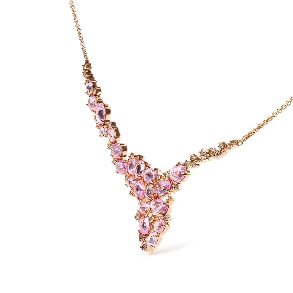 Cluster Cascade Necklaces with Cttw Brown Diamond and Oval Pink Sapphire