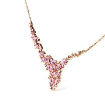 18k Rose Gold Brown Diamond and Pink Sapphire Cluster Cascade Necklace 14’’