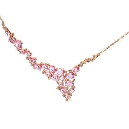 18k Rose Gold Brown Diamond and Pink Sapphire Cluster Cascade Necklace 14’’