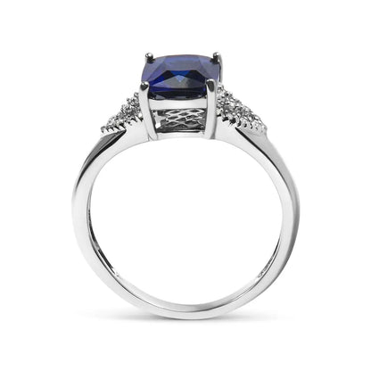 Elegant 9x7 Mm Cushion Cut Blue Sapphire and Diamond Engagement Ring - 6