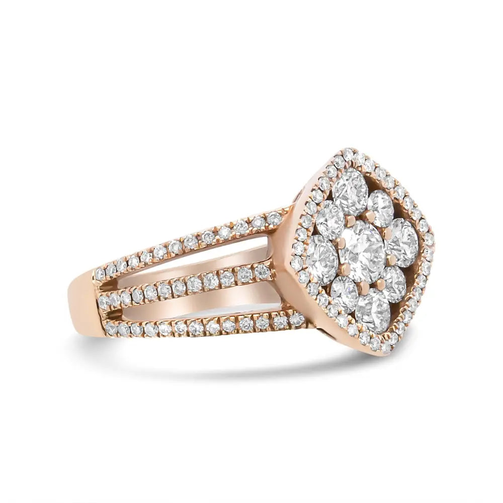 18k Rose Gold 1 1/4 Cttw Diamond Halo Cluster Split Shank Ring Band F-g Vs1-vs2