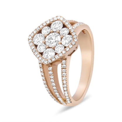 18k Rose Gold 1 1/4 Cttw Diamond Halo Cluster Split Shank Ring Band F-g Vs1-vs2