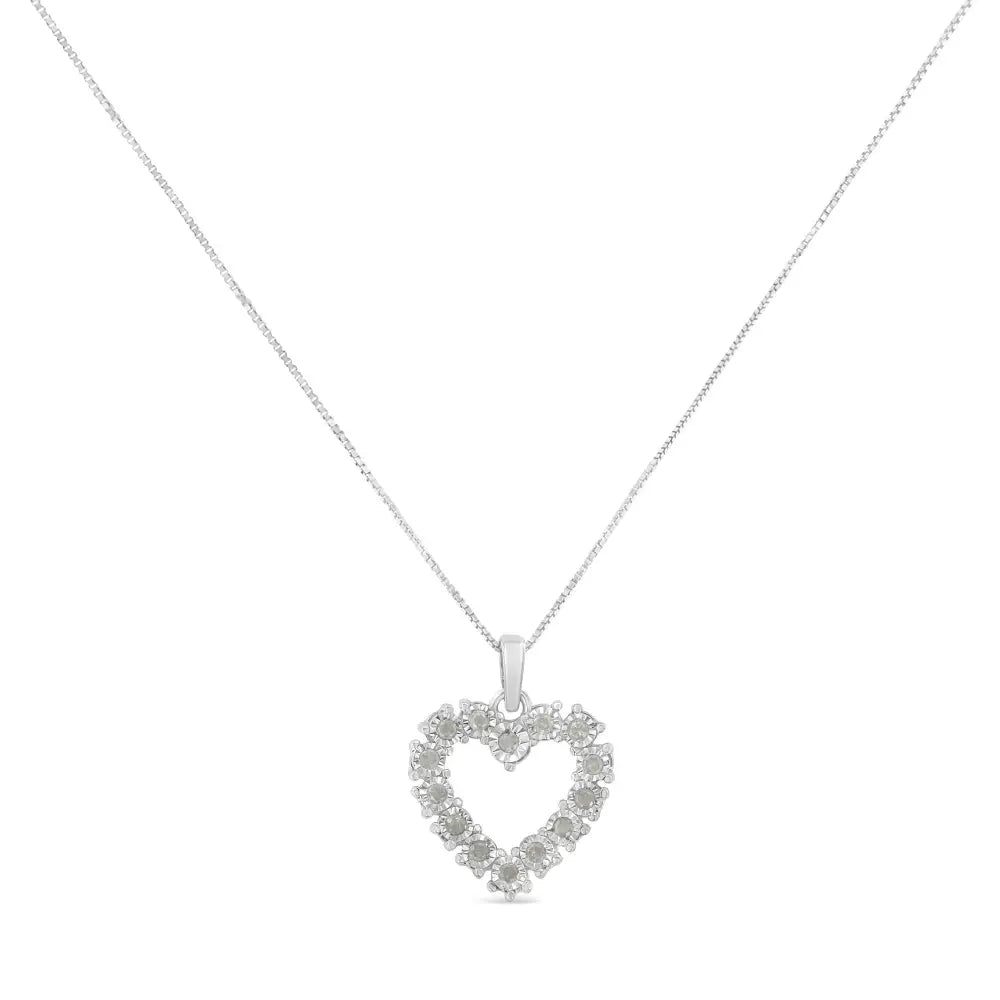 .925 Sterling Silver 1/3 Cttw Diamond Miracle-set Open Heart 18’’ Pendant