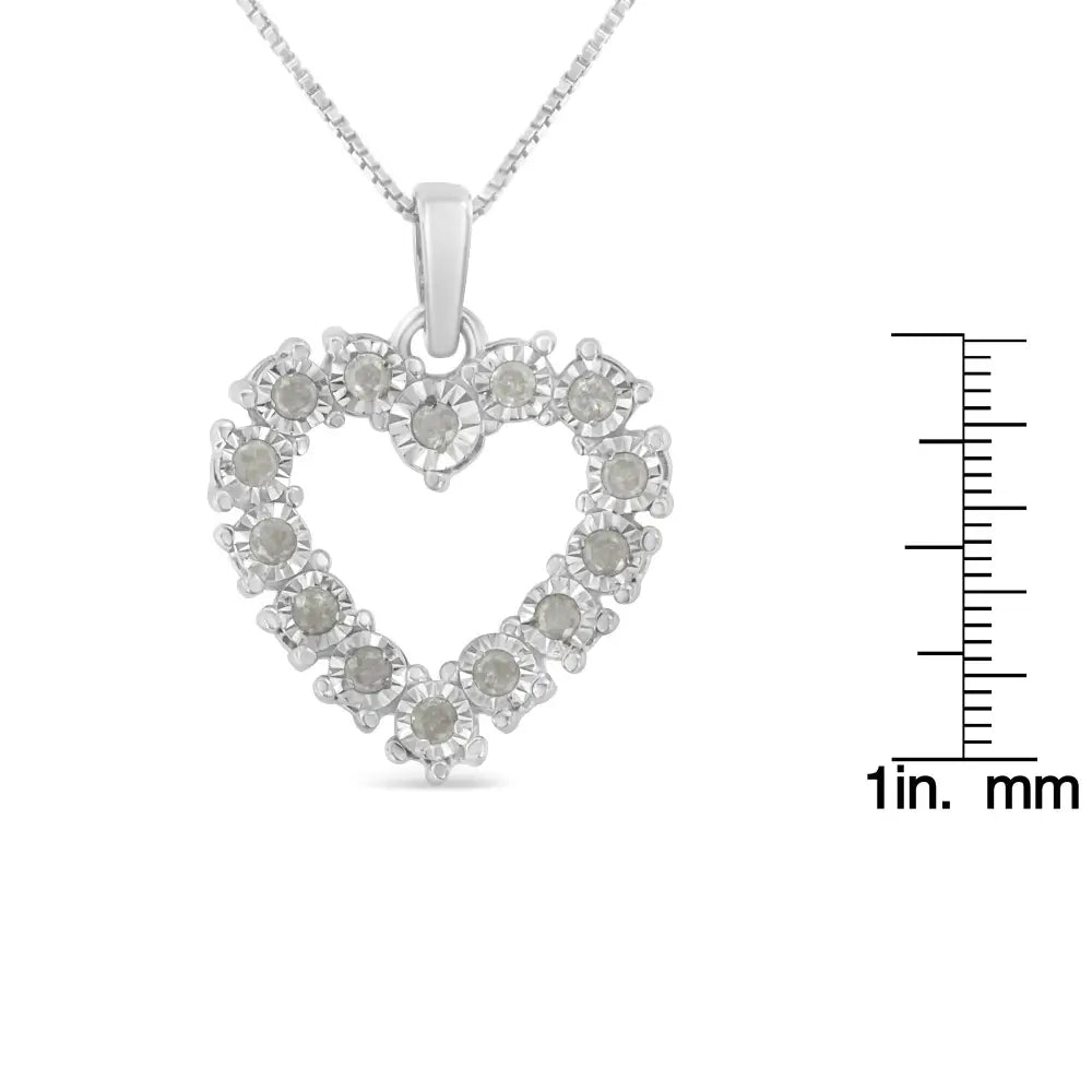 .925 Sterling Silver 1/3 Cttw Diamond Miracle-set Open Heart 18’’ Pendant