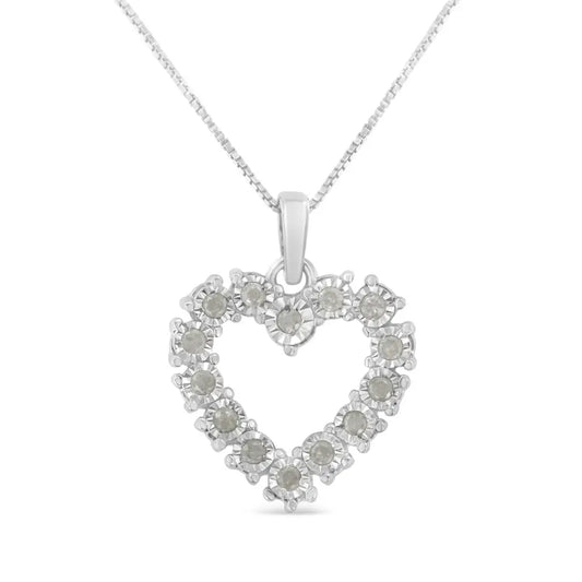 .925 Sterling Silver 1/3 Cttw Diamond Miracle-set Open Heart 18’’ Pendant