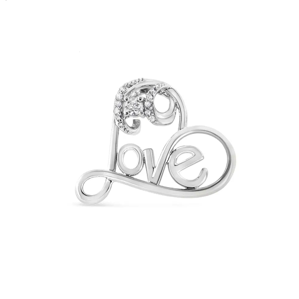 .925 Sterling Silver 1/10 Cttw Diamond Open Heart with Love 18’’ Pendant