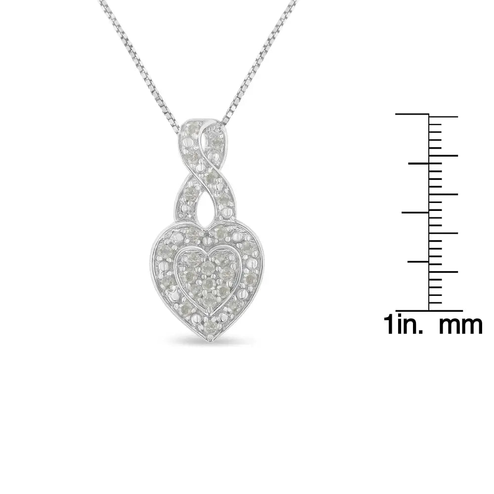 .925 Sterling Silver 1/3 Cttw Diamond Awareness Ribbon Halo Heart 18’’