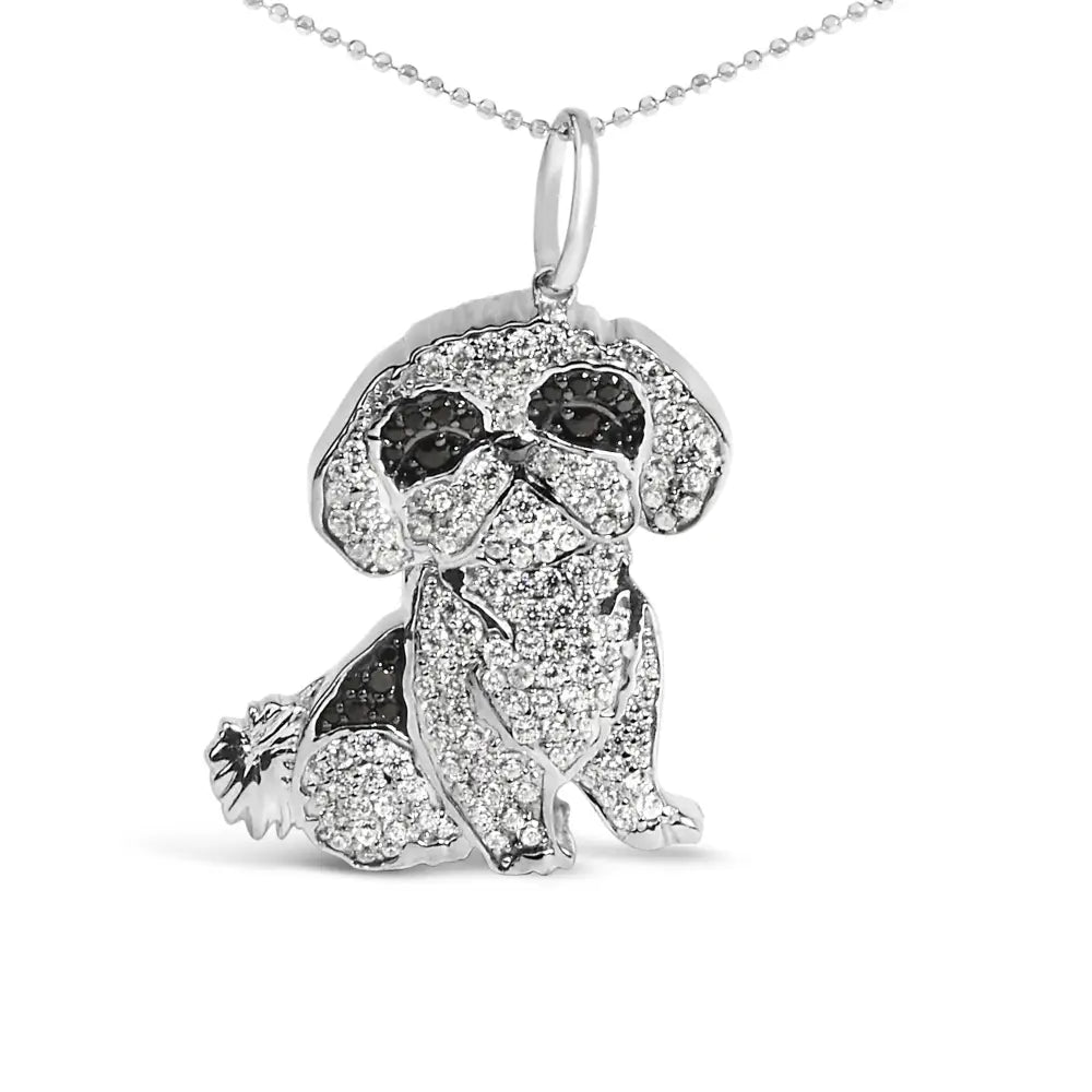 Diamond Shih Tzu Dog Pendant Necklace in Sterling Silver