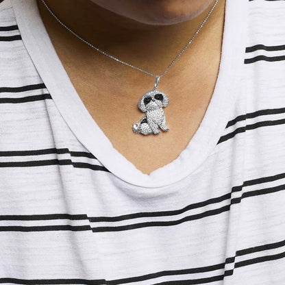 Diamond Shih Tzu Dog Pendant Necklace in Sterling Silver