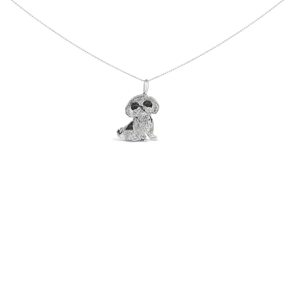 Diamond Shih Tzu Dog Pendant Necklace in Sterling Silver