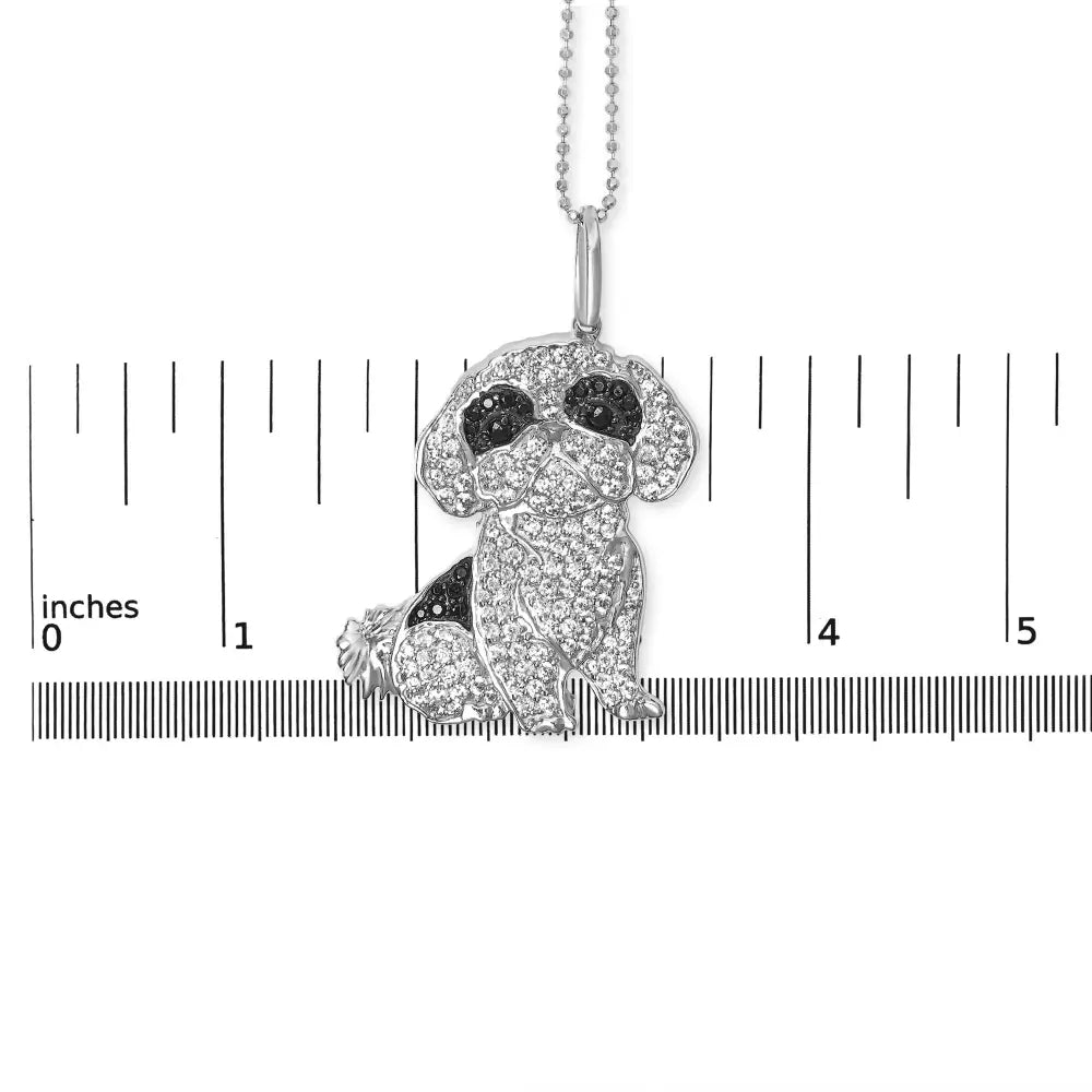 Diamond Shih Tzu Dog Pendant Necklace in Sterling Silver