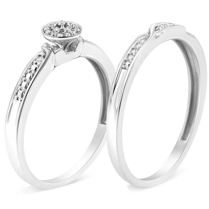 .925 Sterling Silver Diamond Accent Frame Twist Shank Bridal Set Ring and Band