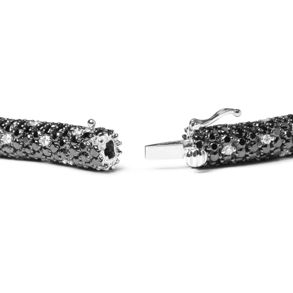 18k White Gold 20.0 Cttw Black and White Pave Diamond Snake Skin Bracelet