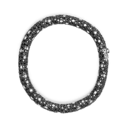 18k White Gold 20.0 Cttw Black and White Pave Diamond Snake Skin Bracelet