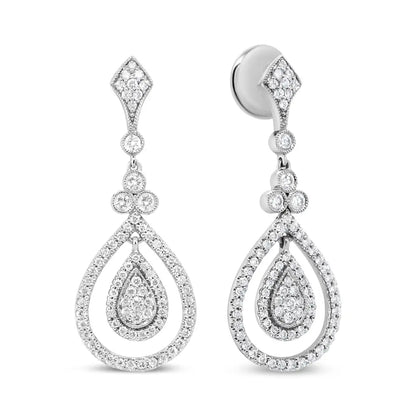 Elegant 18k White Gold Diamond Teardrop Dangle Earrings - 1 1/4 Cttw F-g