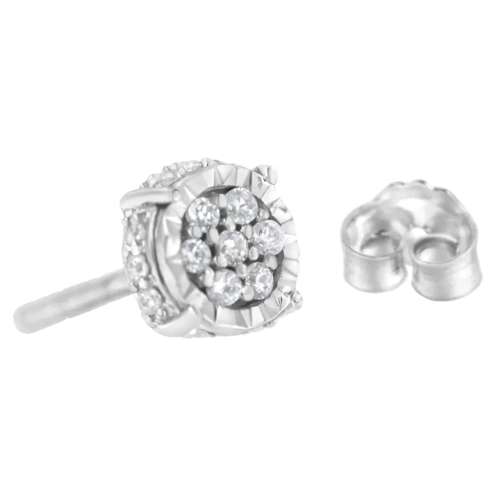 .925 Sterling Silver 1/3 Cttw Round-cut Diamond Floral Stud Earring I-j Clarity