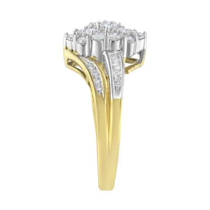 10k Yellow and White Gold Marquise Diamond Cluster Ring - 1/2 Cttw