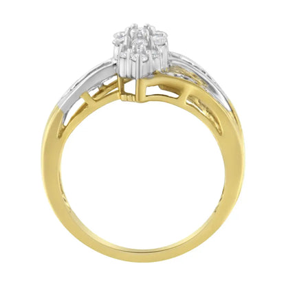 10k Yellow and White Gold Marquise Diamond Cluster Ring - 1/2 Cttw