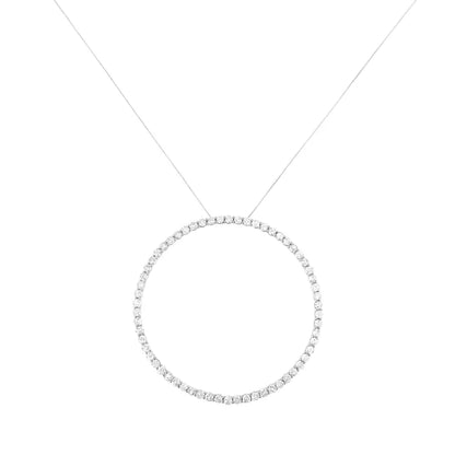 Sterling Silver 5.0 Cttw Round-cut Diamond Circle Pendant Necklace