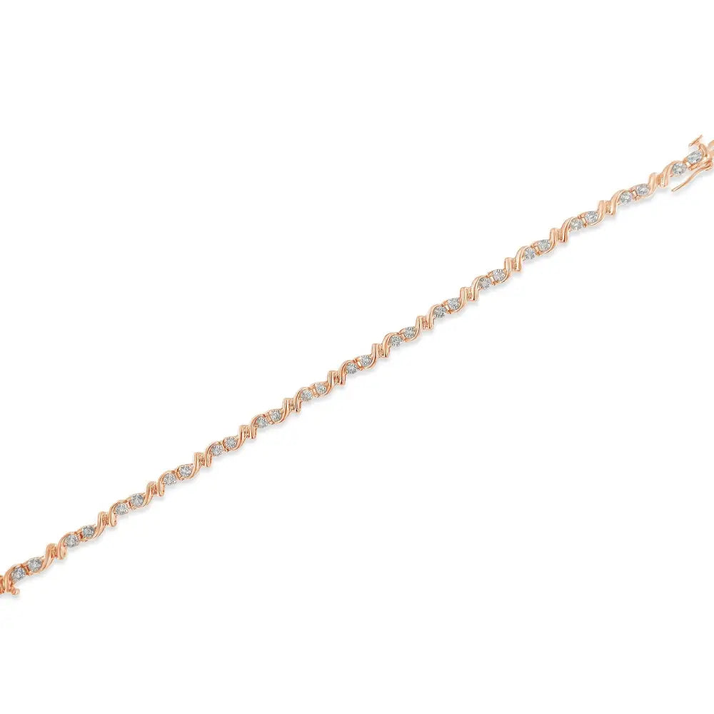 Elegance Redefined with Cttw Diamond Contoured Double Wave Tennis Bracelet