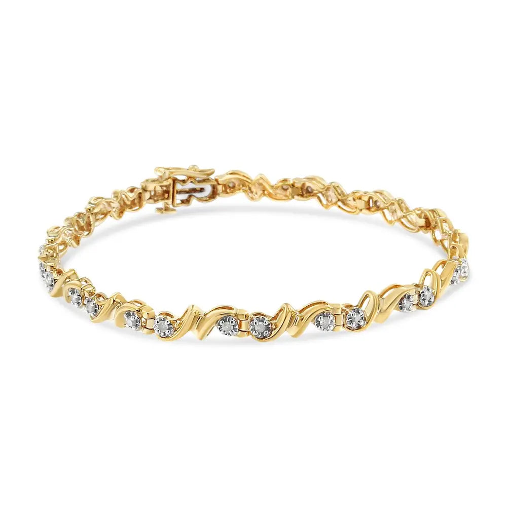 Elegance Redefined with Cttw Diamond Contoured Double Wave Tennis Bracelet