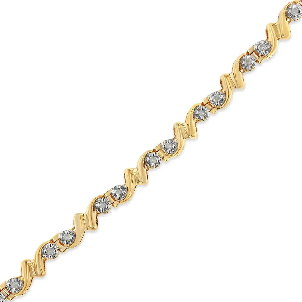 Elegance Redefined with Cttw Diamond Contoured Double Wave Tennis Bracelet