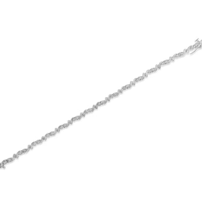 .925 Sterling Silver 1/2 Cttw Diamond Contoured Double Wave Tennis Bracelet